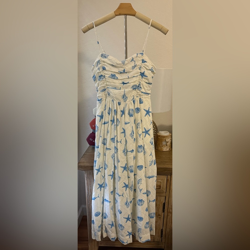 Copper Key Mermaid Starfish Seashell Linen-Feel Sundress Dress NWT- Size Small